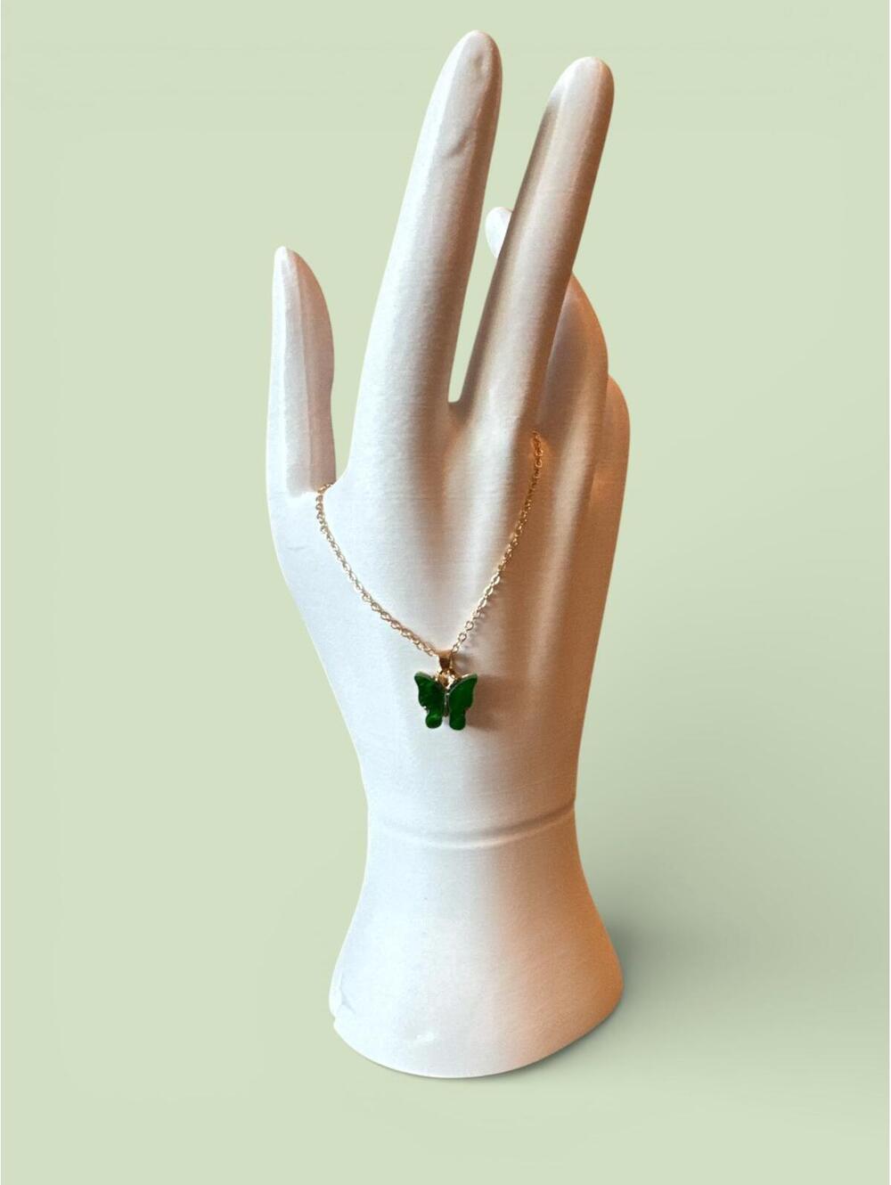 Gold Chain Necklace with Green Butterfly Pendant